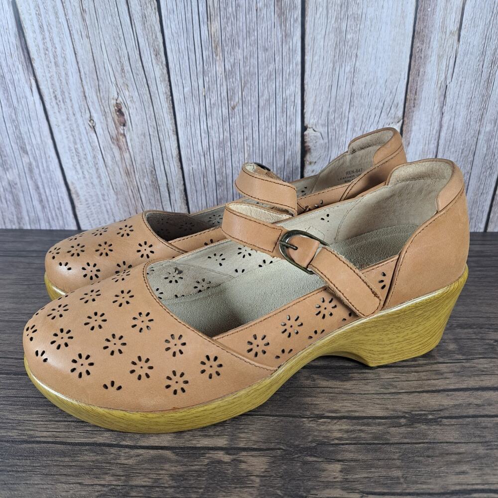 Alegria Rene Mary Jane Clog Women's Sz 9.5-10 EU40 Cognac LaserCut Floral (GUC)